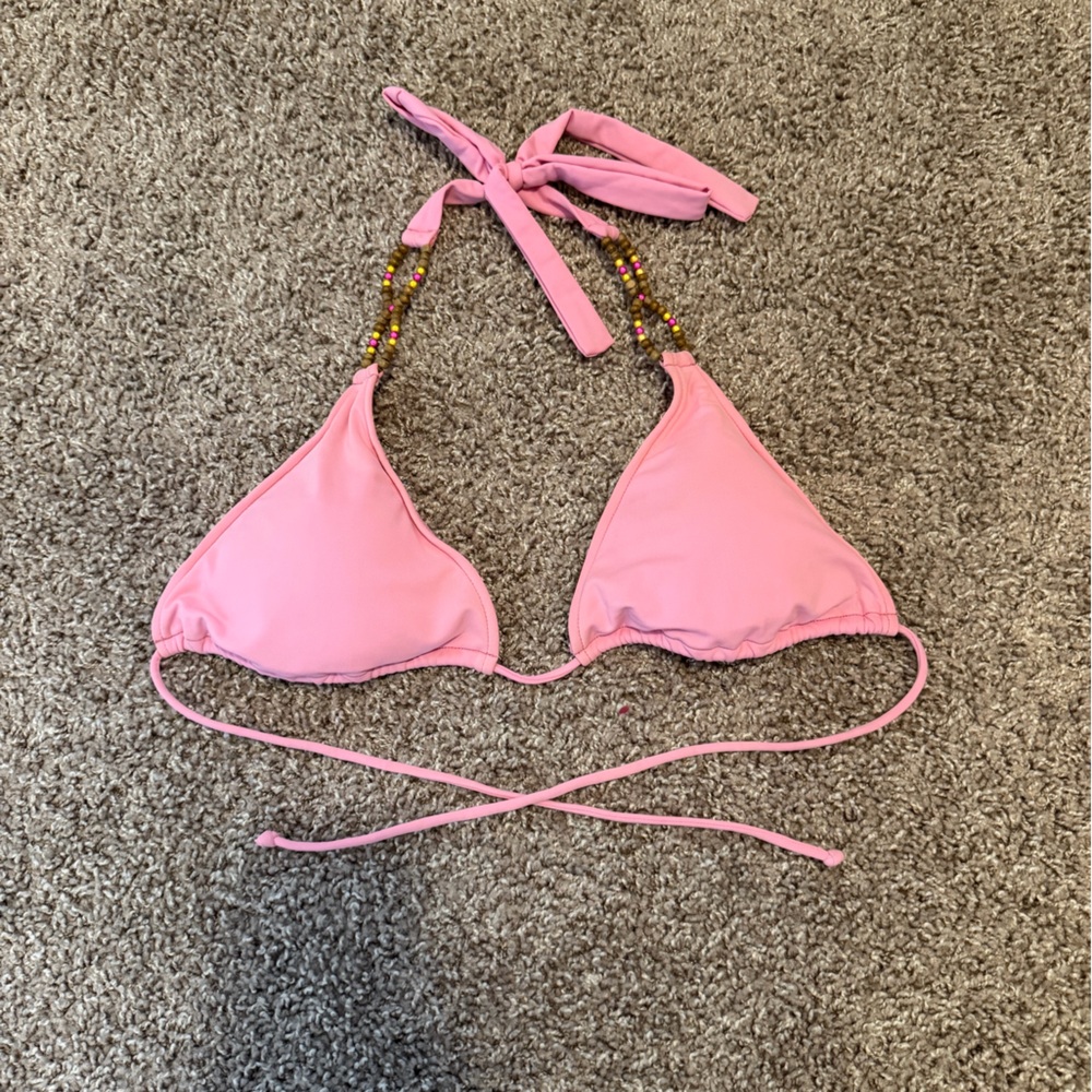 Pink Triangle Bikini Top with Beaded Straps